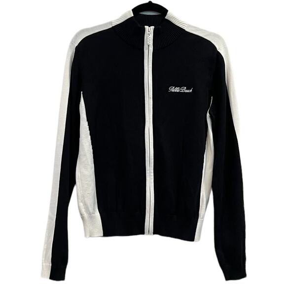 Sport Haley Pebble Beach Black White Zipup sweater Woman Medium 100% PIMA Cotton - Picture 1 of 9